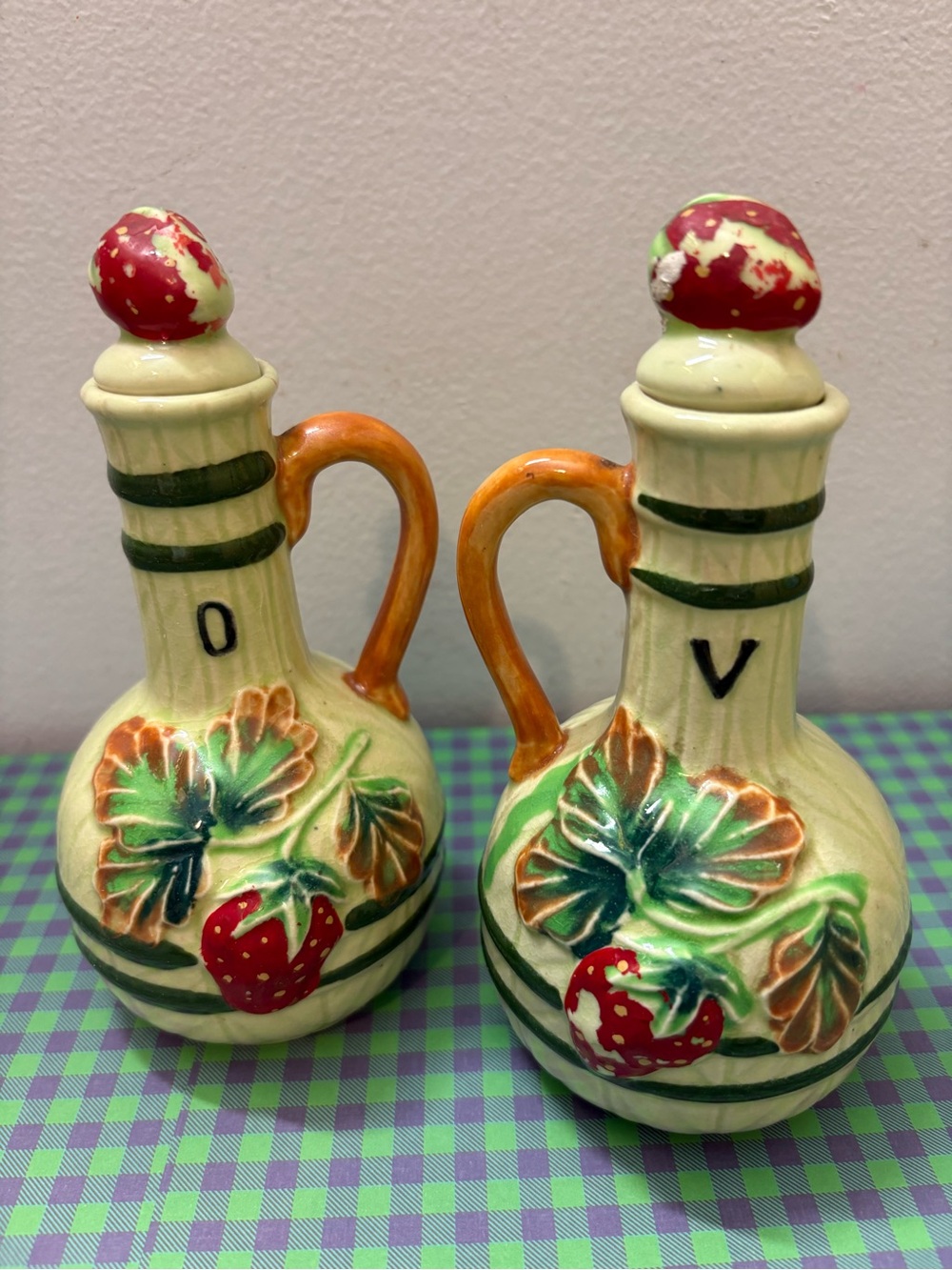 Vintage Strawberry Ceramic Oil & Vinegar Cruet Set